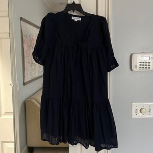 Emerson Fry India Collection light cotton voile baby doll dress in navy - xs/s